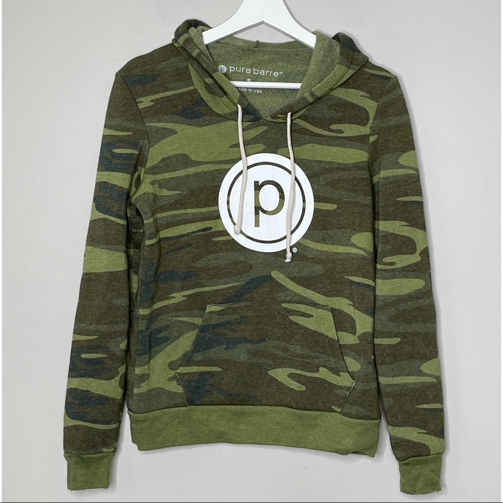 Pure Barre Olive Green Camo Logo Hoodie